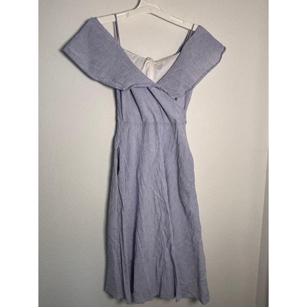 Just Me‎ Blue White Pinstripe Off Shoulder Midi Dress Surplice Pocket Small